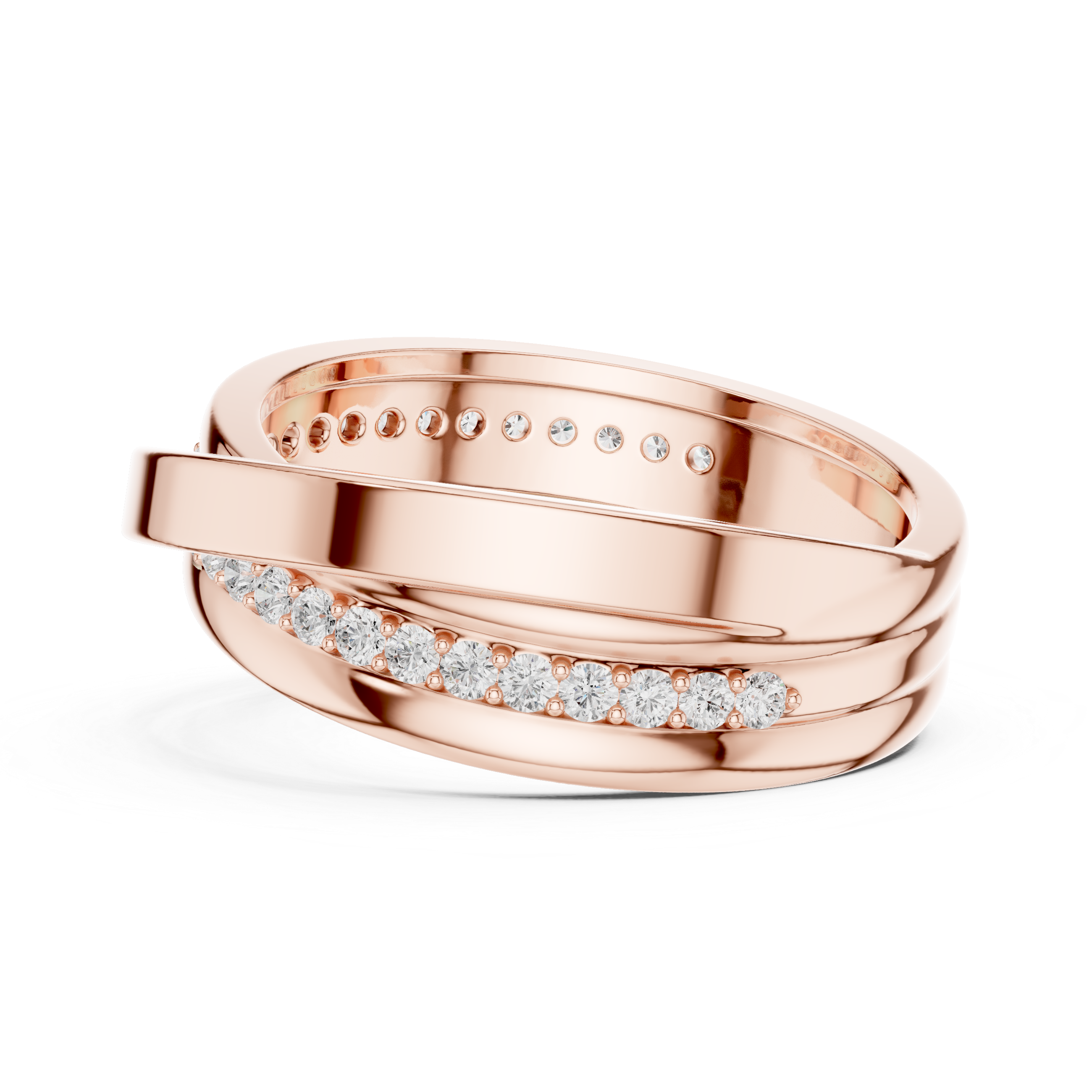 Round Diamond Cross Over Twist Band Ring with Pavé Detail