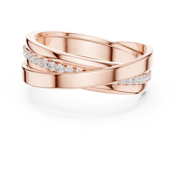 Round Diamond Cross Over Twist Band Ring with Pavé Detail