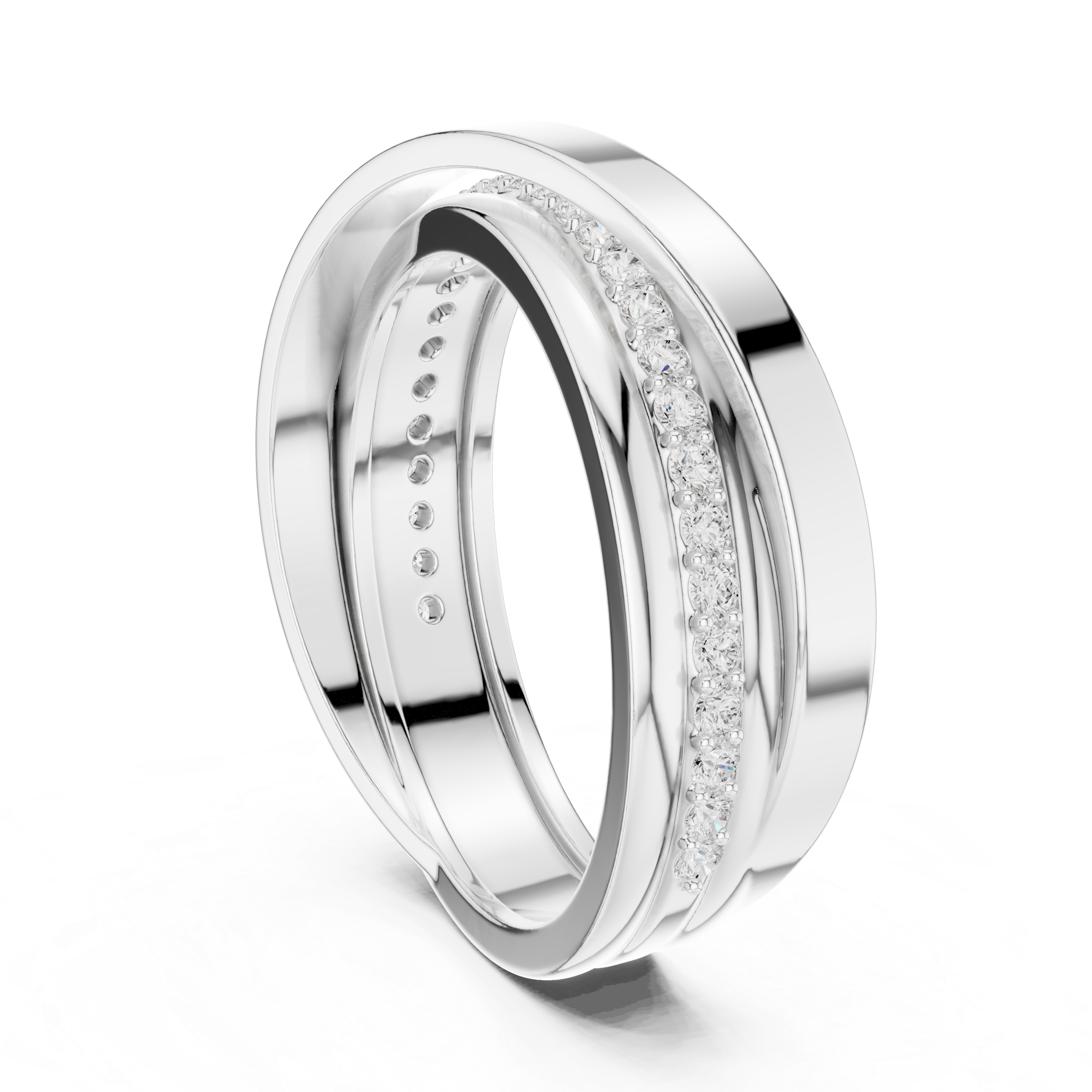 Round Diamond Cross Over Twist Band Ring with Pavé Detail