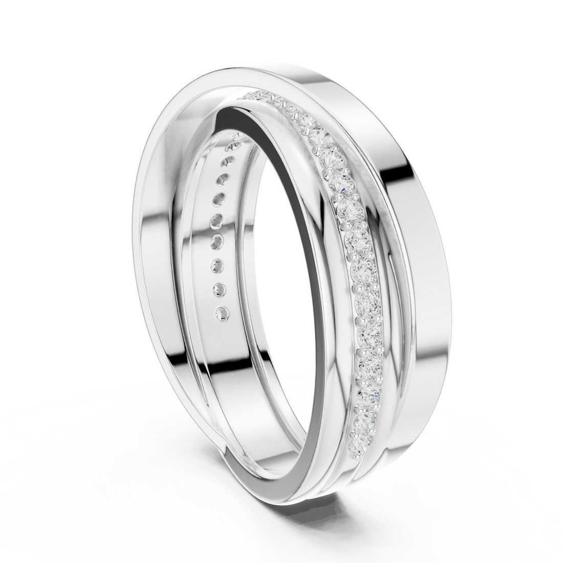 Round Diamond Cross Over Twist Band Ring with Pavé Detail