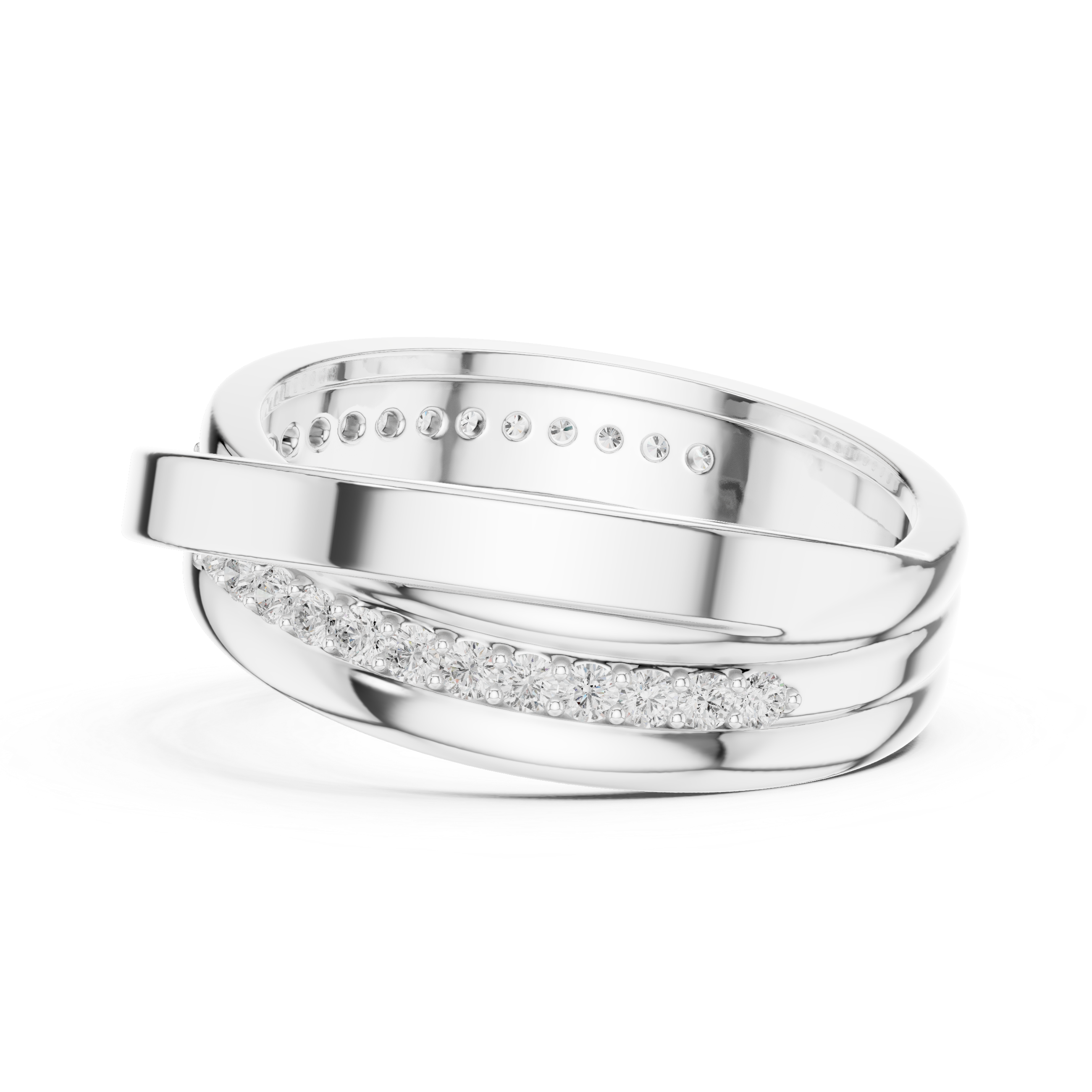 Round Diamond Cross Over Twist Band Ring with Pavé Detail