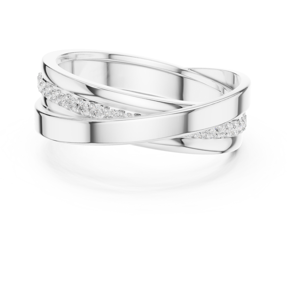 Round Diamond Cross Over Twist Band Ring with Pavé Detail