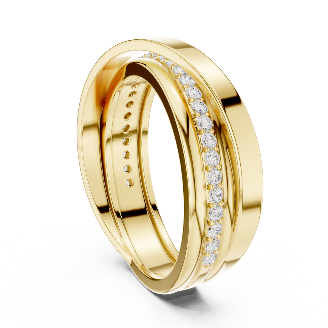 Round Diamond Cross Over Twist Band Ring with Pavé Detail