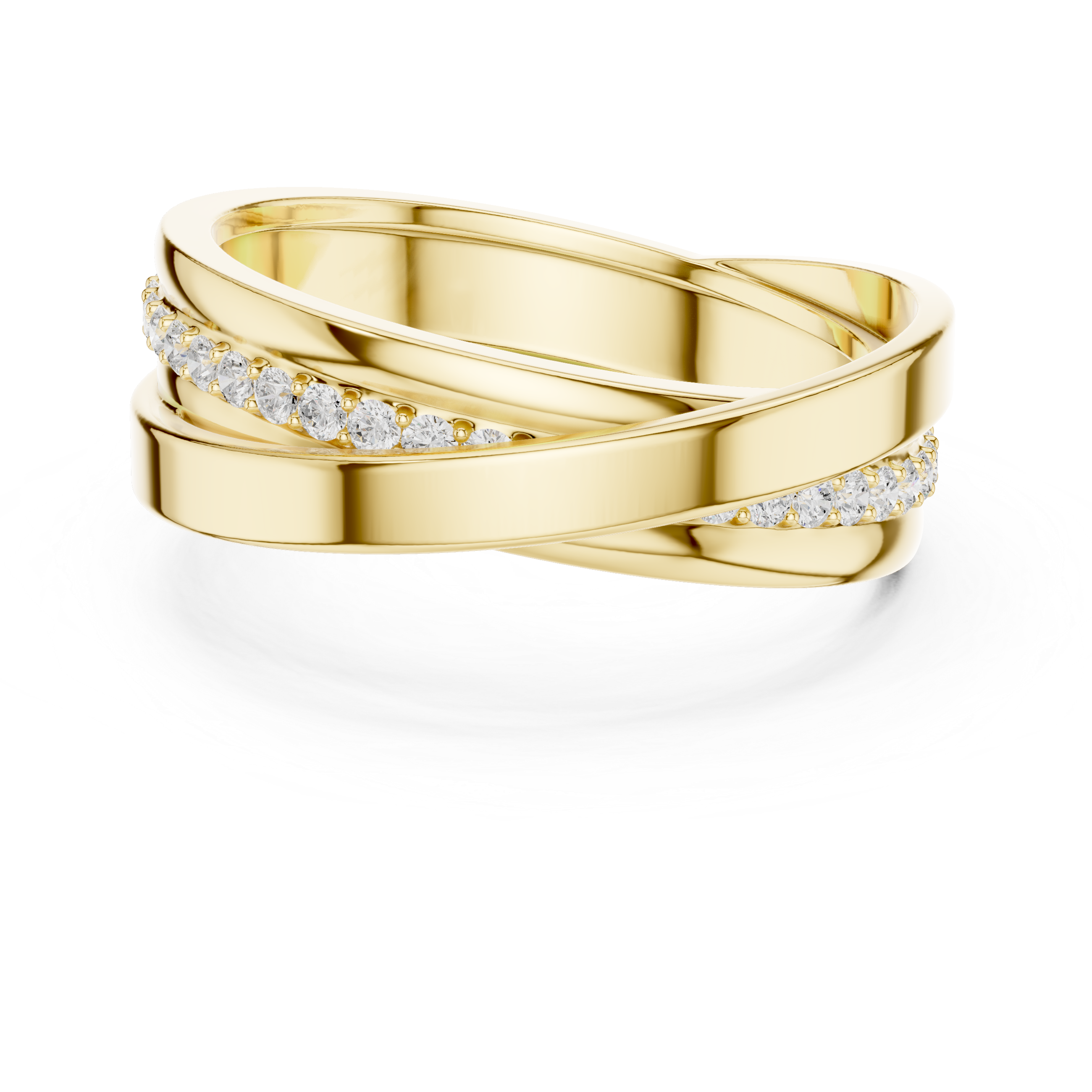 Round Diamond Cross Over Twist Band Ring with Pavé Detail