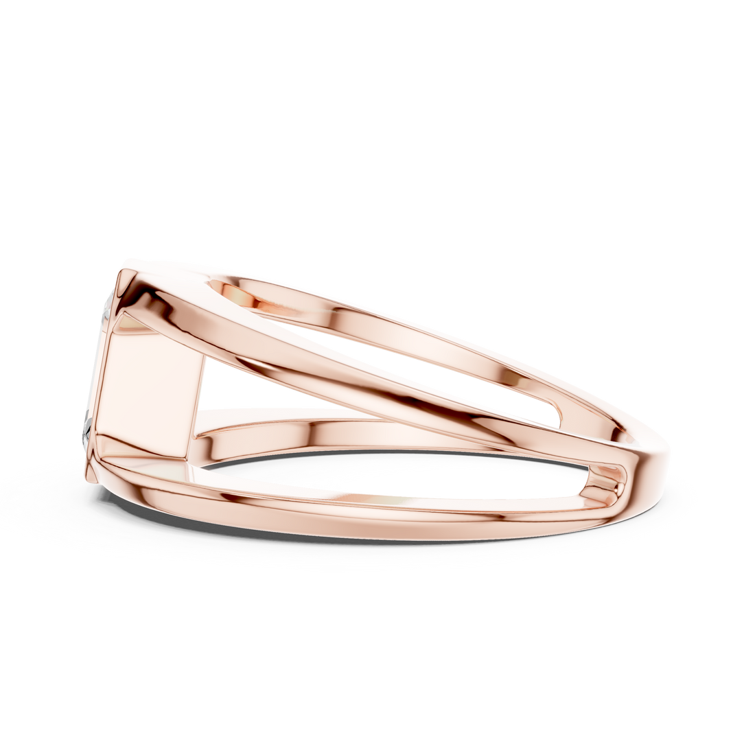 Emerald Cut Diamond Bezel Solitaire Structured Band Ring