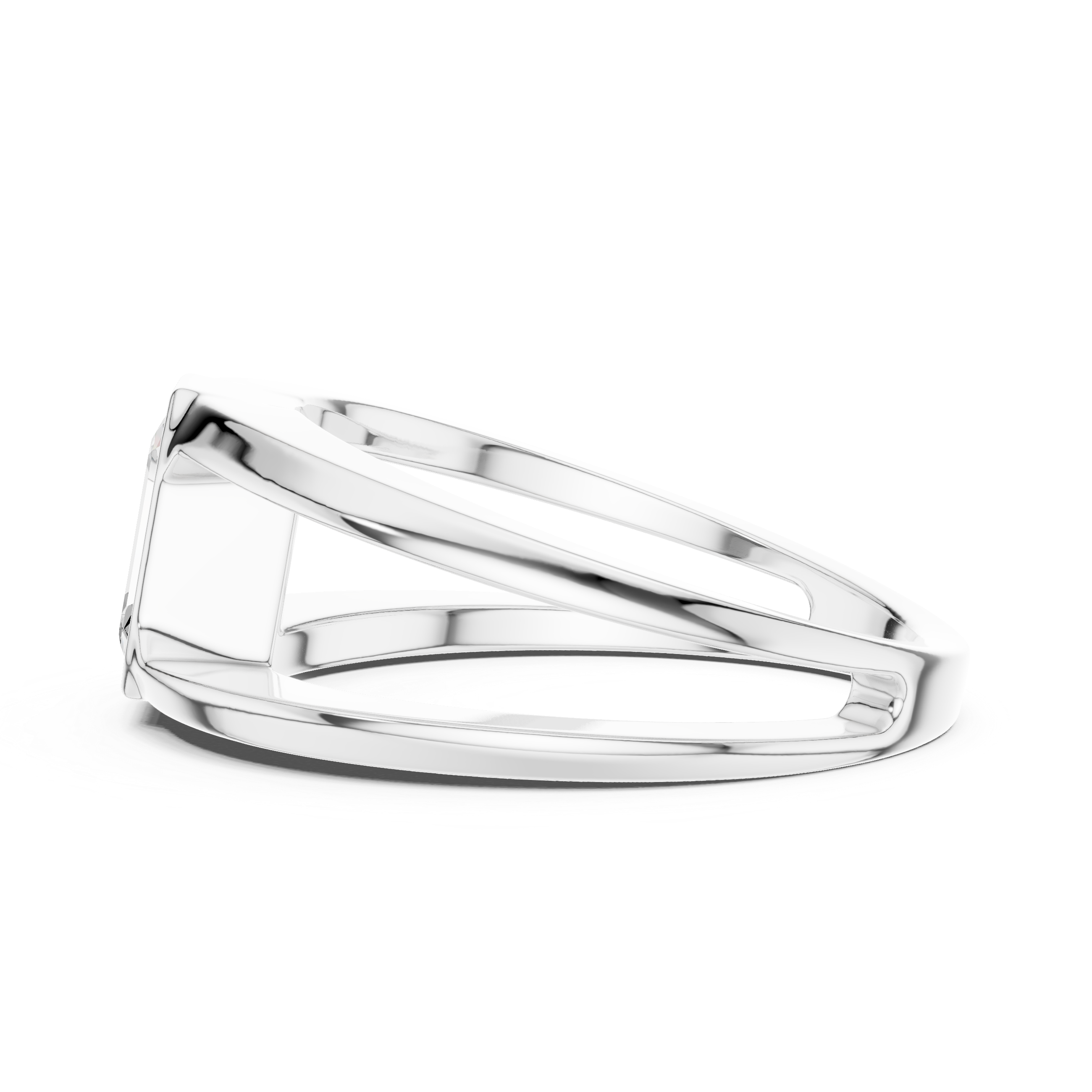 Emerald Cut Diamond Bezel Solitaire Structured Band Ring