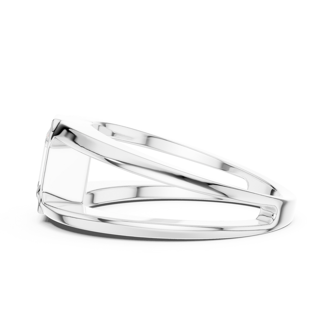 Emerald Cut Diamond Bezel Solitaire Structured Band Ring