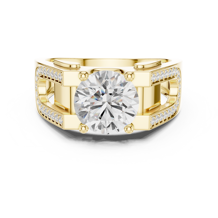 Round Diamond Solitaire Ring with Pavé Side Detail Structured Band