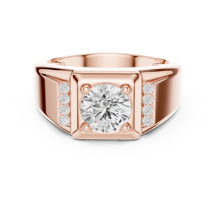 Round Cut Diamond Center with Pavé Side Stone Structured Band Design