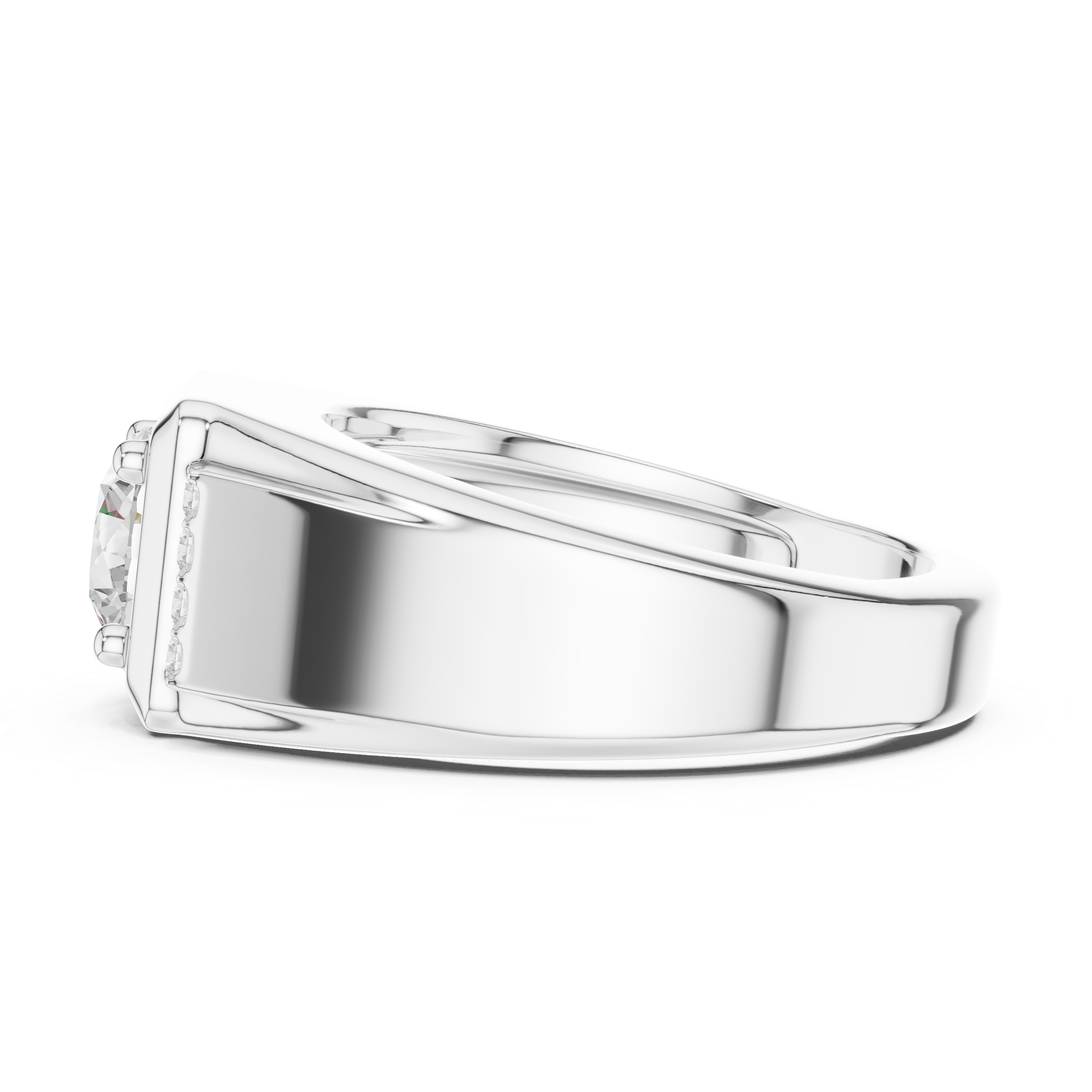Round Cut Diamond Center with Pavé Side Stone Structured Band Design