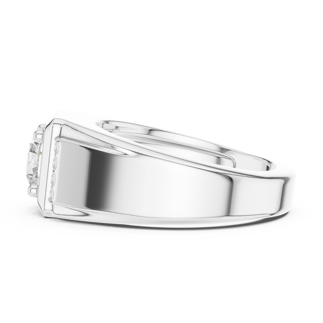 Round Cut Diamond Center with Pavé Side Stone Structured Band Design