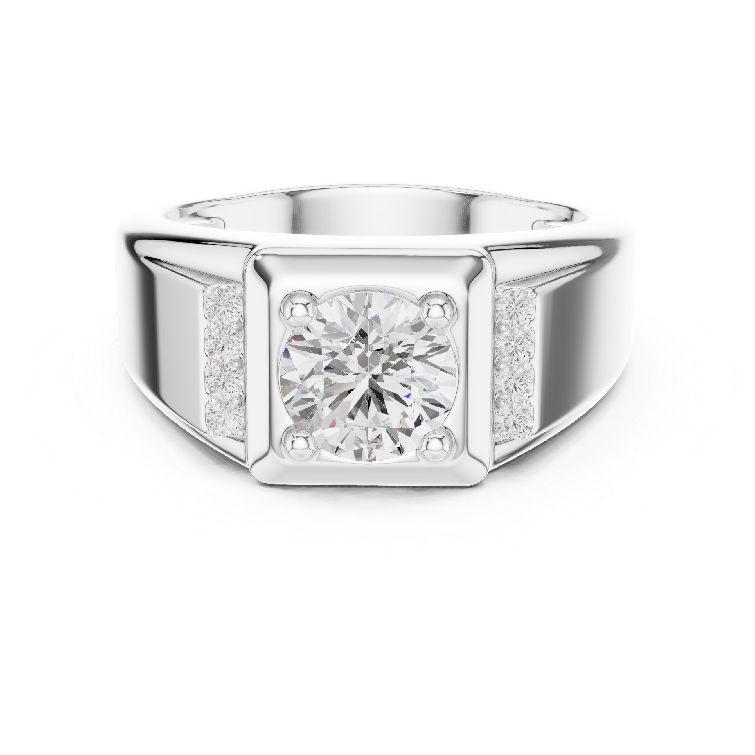Round Cut Diamond Center with Pavé Side Stone Structured Band Design