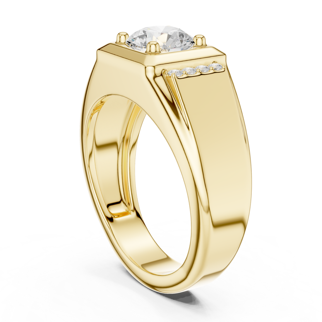 Round Cut Diamond Center with Pavé Side Stone Structured Band Design