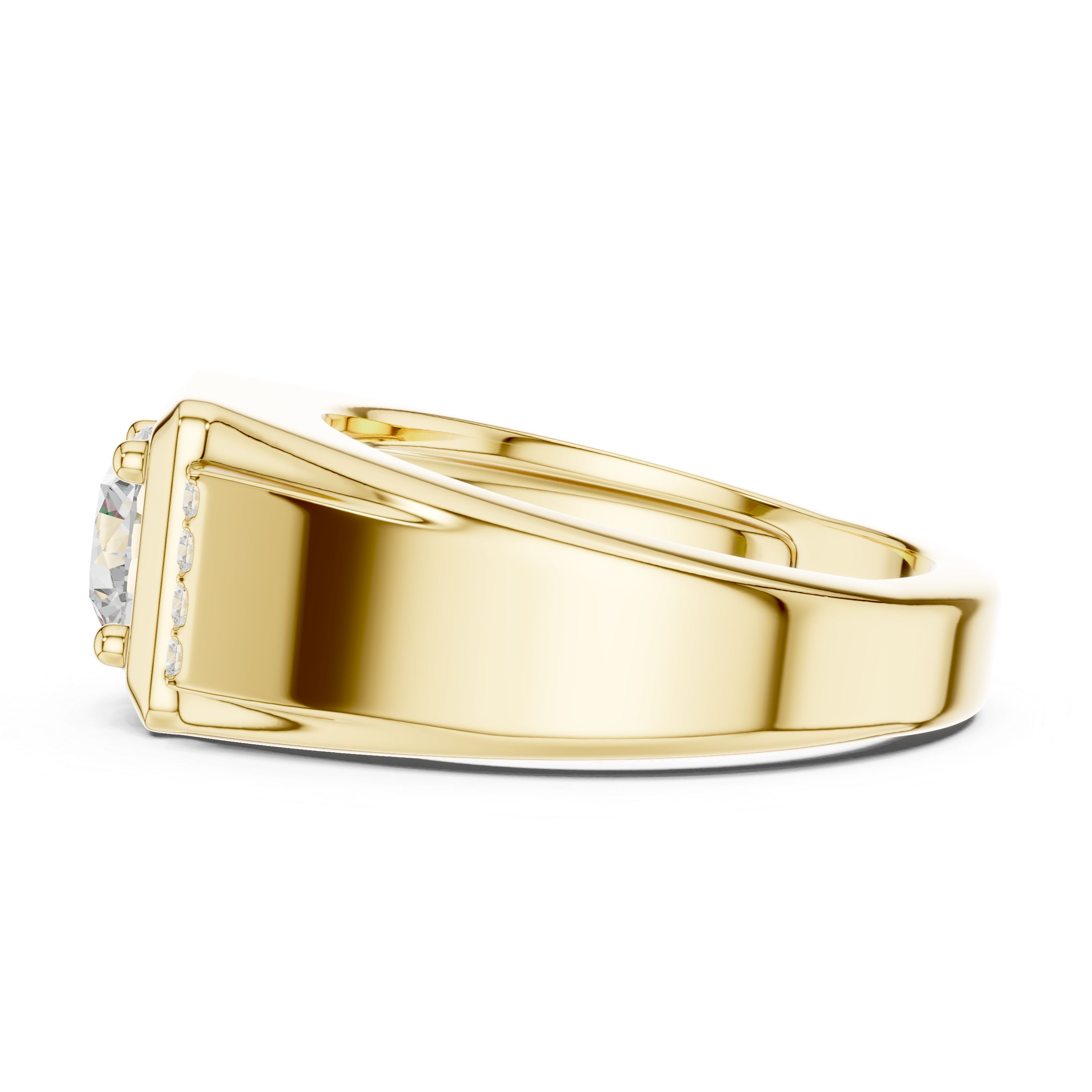 Round Cut Diamond Center with Pavé Side Stone Structured Band Design