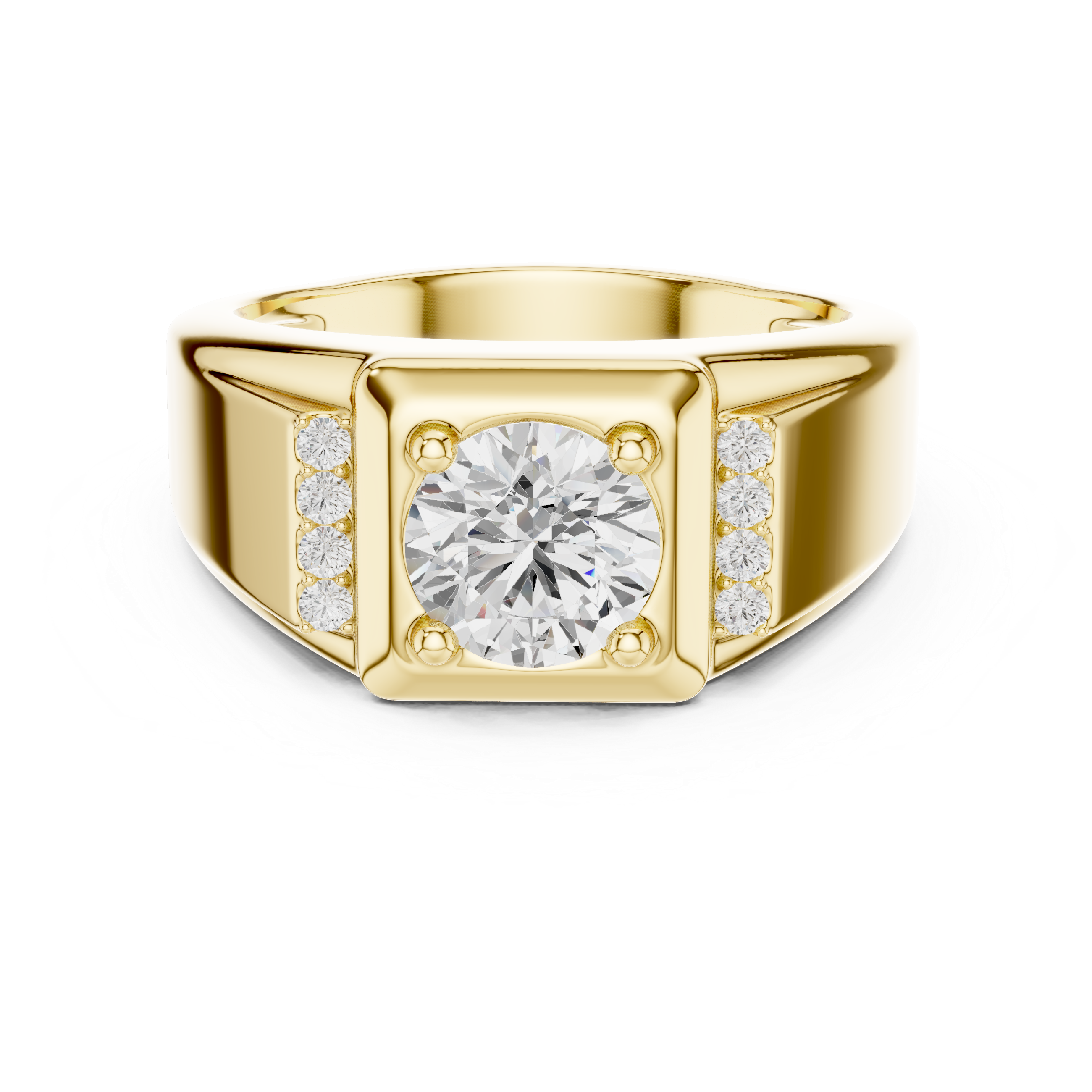 Round Cut Diamond Center with Pavé Side Stone Structured Band Design