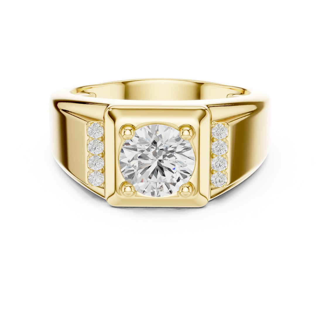 Round Cut Diamond Center with Pavé Side Stone Structured Band Design