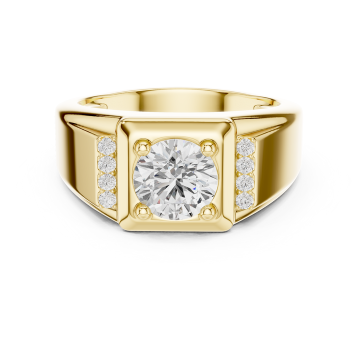 Round Cut Diamond Center with Pavé Side Stone Structured Band Design