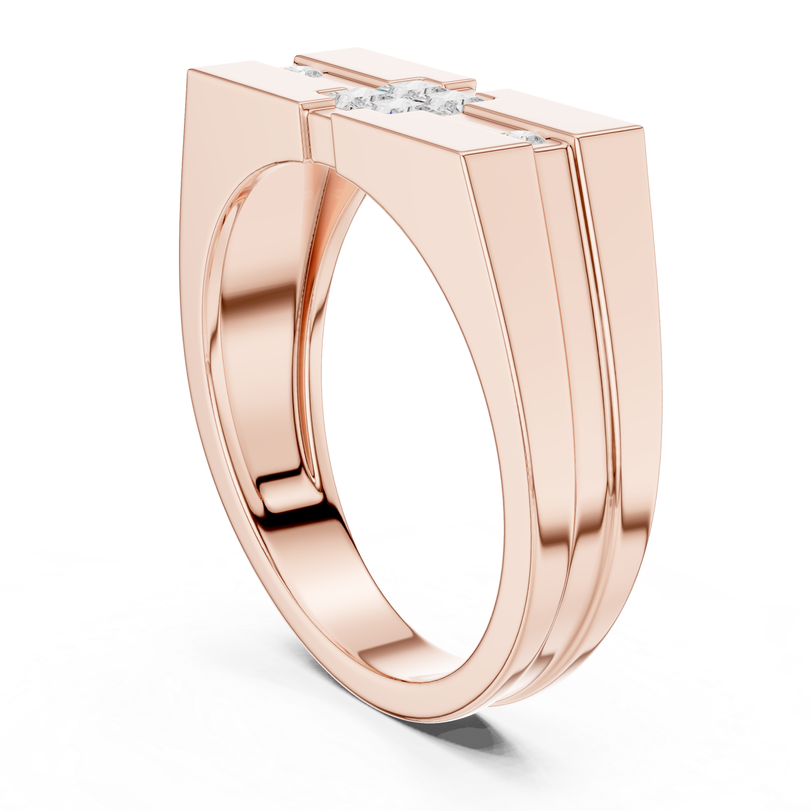 Princess Cut Diamond Center with Round Side Stone Geometric Band Design