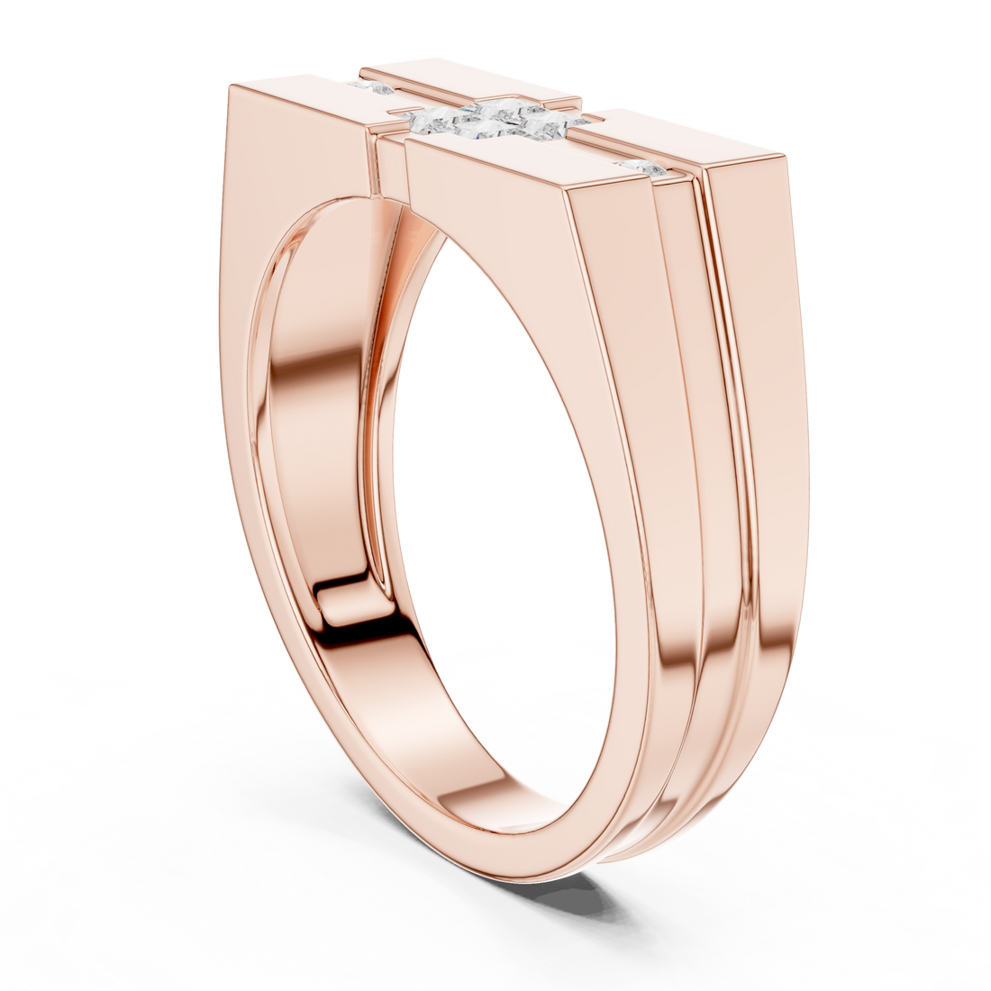 Princess Cut Diamond Center with Round Side Stone Geometric Band Design