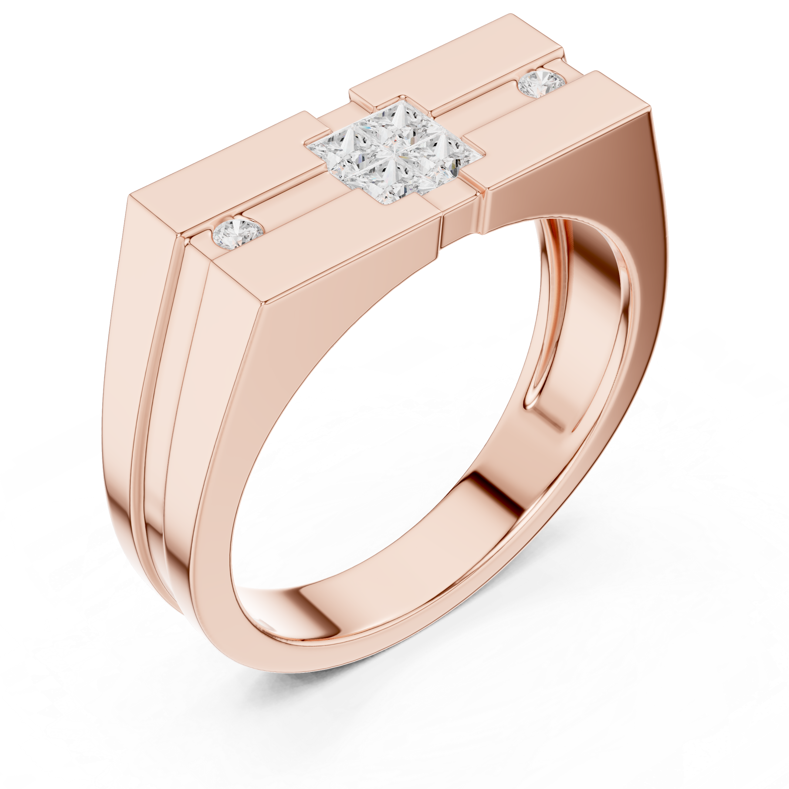 Princess Cut Diamond Center with Round Side Stone Geometric Band Design