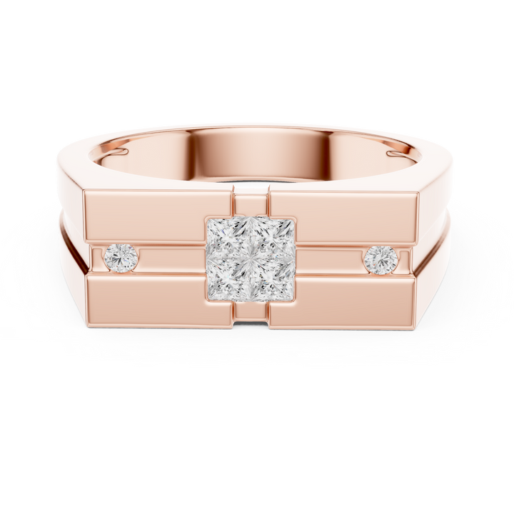 Princess Cut Diamond Center with Round Side Stone Geometric Band Design