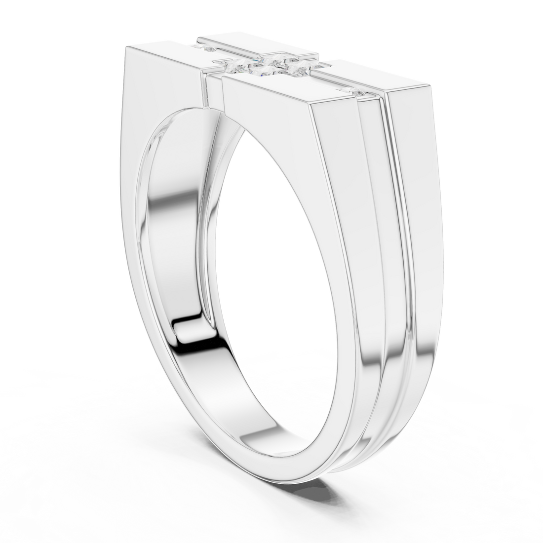 Princess Cut Diamond Center with Round Side Stone Geometric Band Design