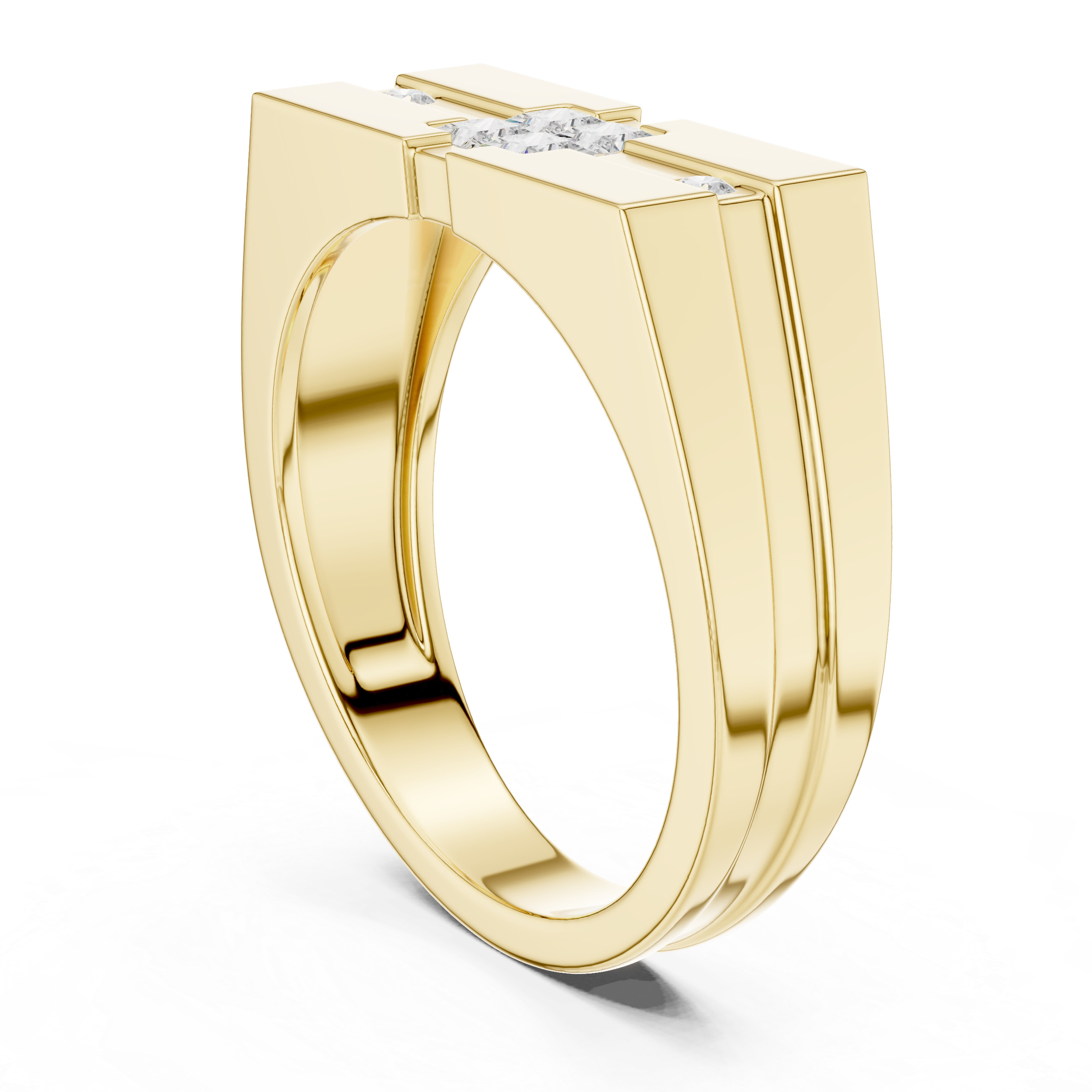 Princess Cut Diamond Center with Round Side Stone Geometric Band Design