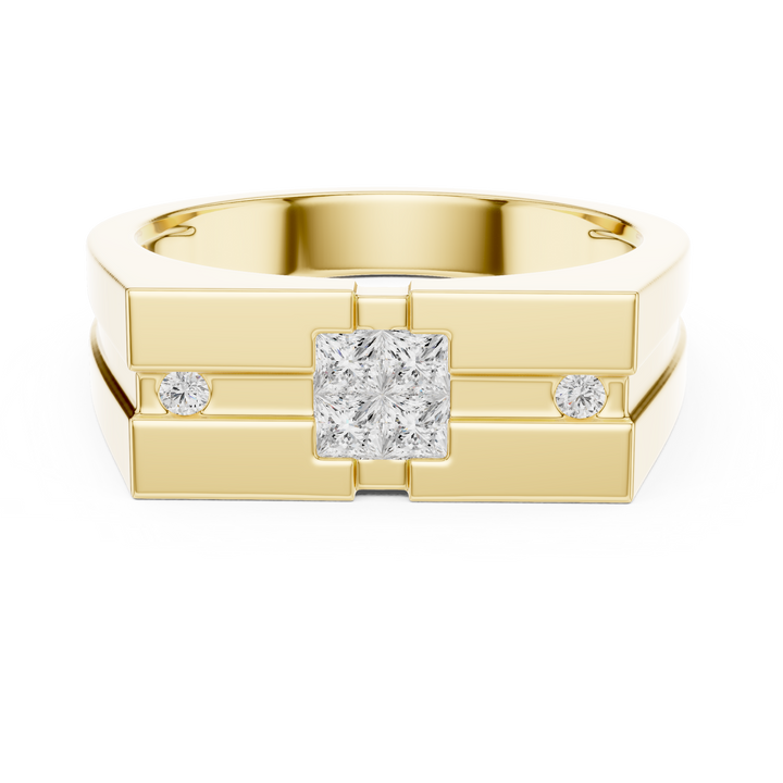 Princess Cut Diamond Center with Round Side Stone Geometric Band Design