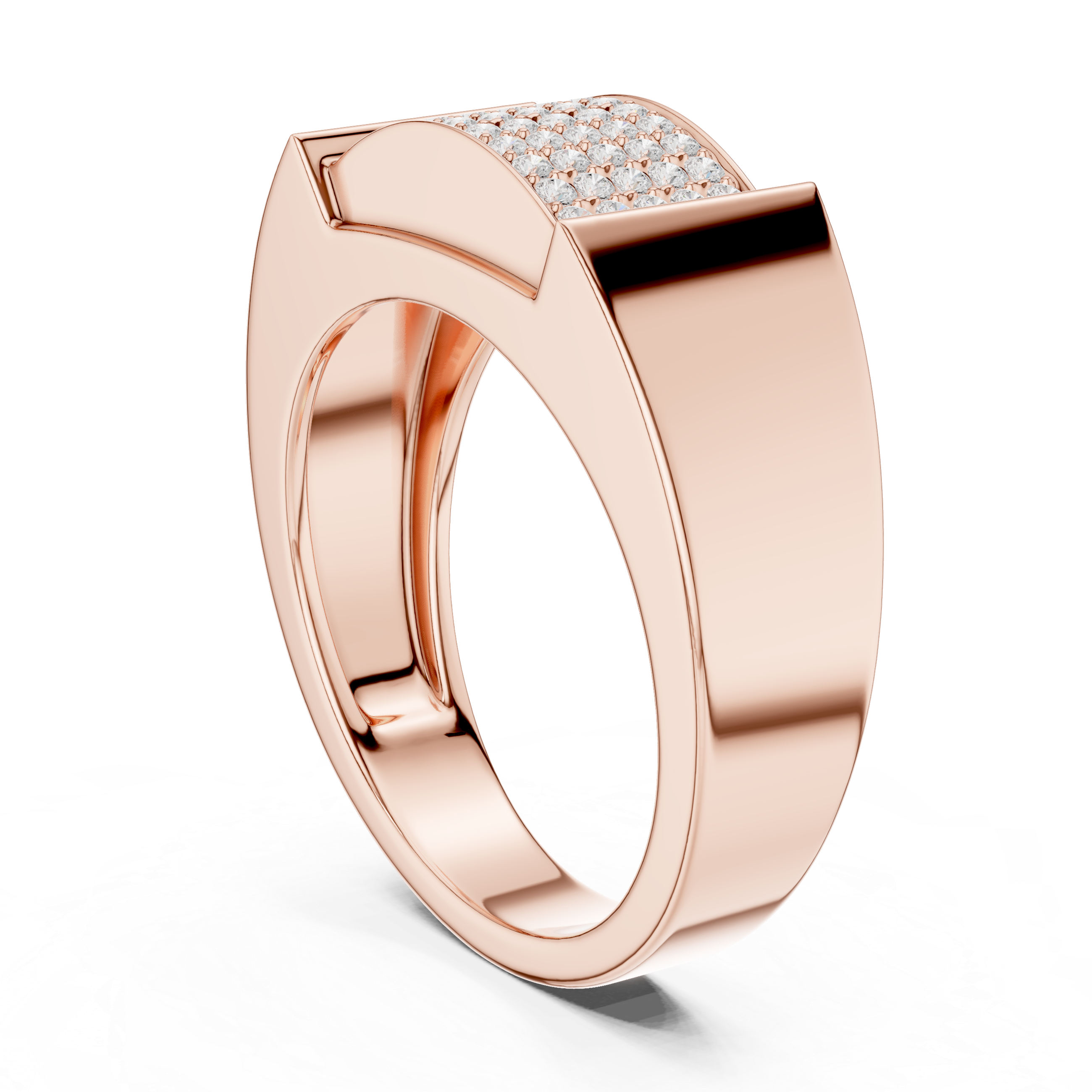 Round Diamond Pavé Cluster Rectangular Top Band Ring Bold Structure