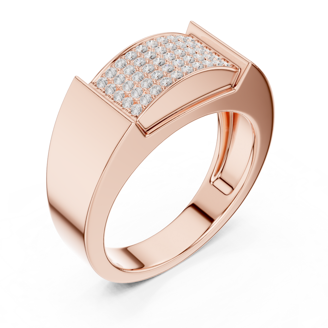 Round Diamond Pavé Cluster Rectangular Top Band Ring Bold Structure