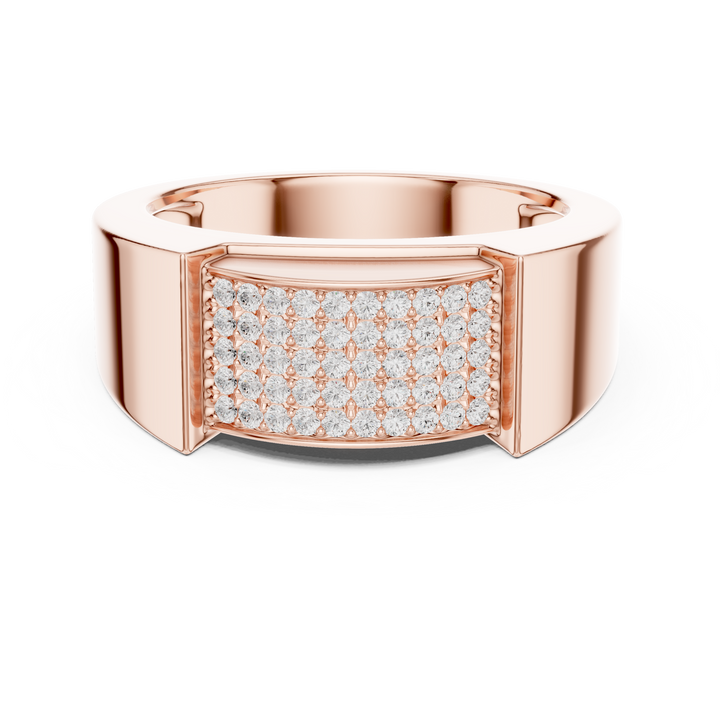 Round Diamond Pavé Cluster Rectangular Top Band Ring Bold Structure