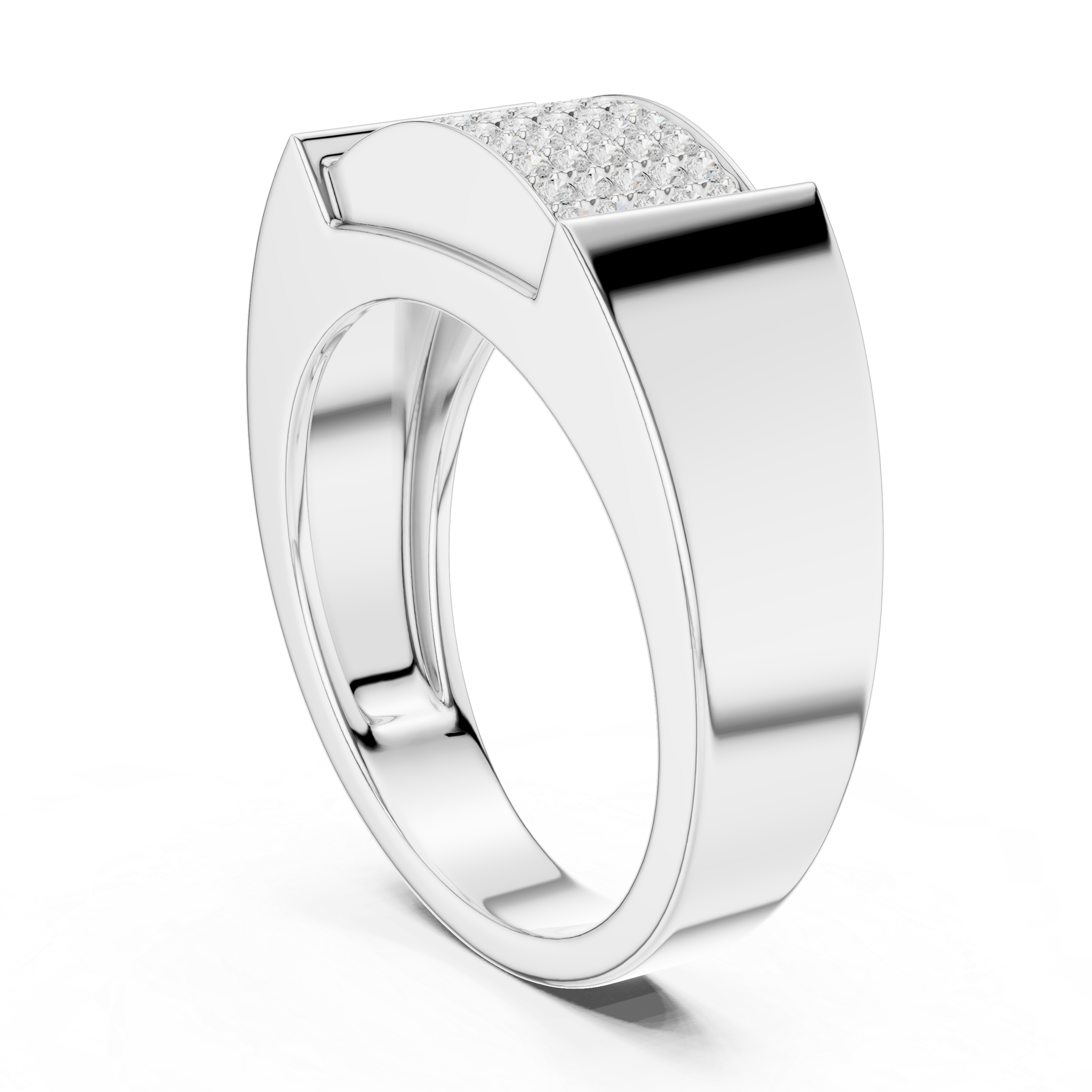 Round Diamond Pavé Cluster Rectangular Top Band Ring Bold Structure