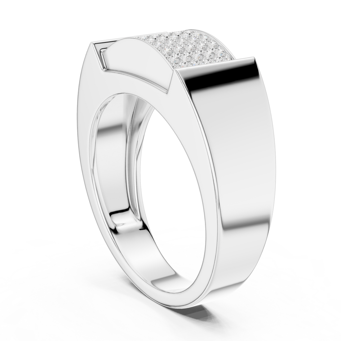 Round Diamond Pavé Cluster Rectangular Top Band Ring Bold Structure