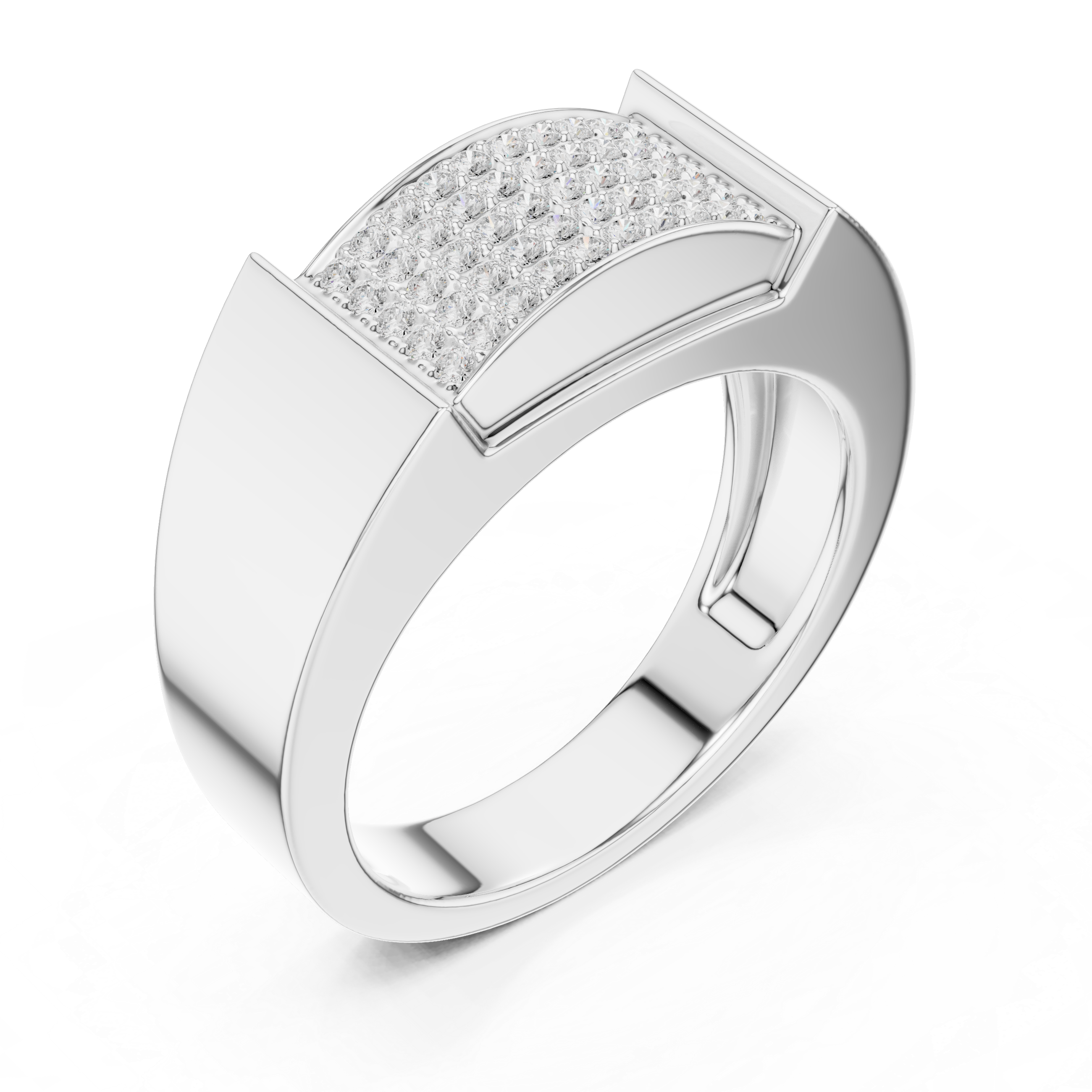 Round Diamond Pavé Cluster Rectangular Top Band Ring Bold Structure