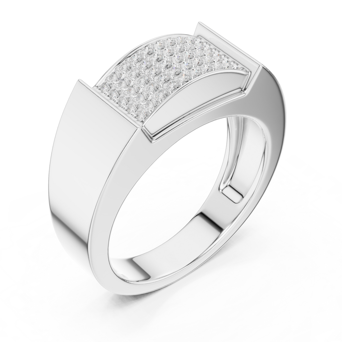 Round Diamond Pavé Cluster Rectangular Top Band Ring Bold Structure