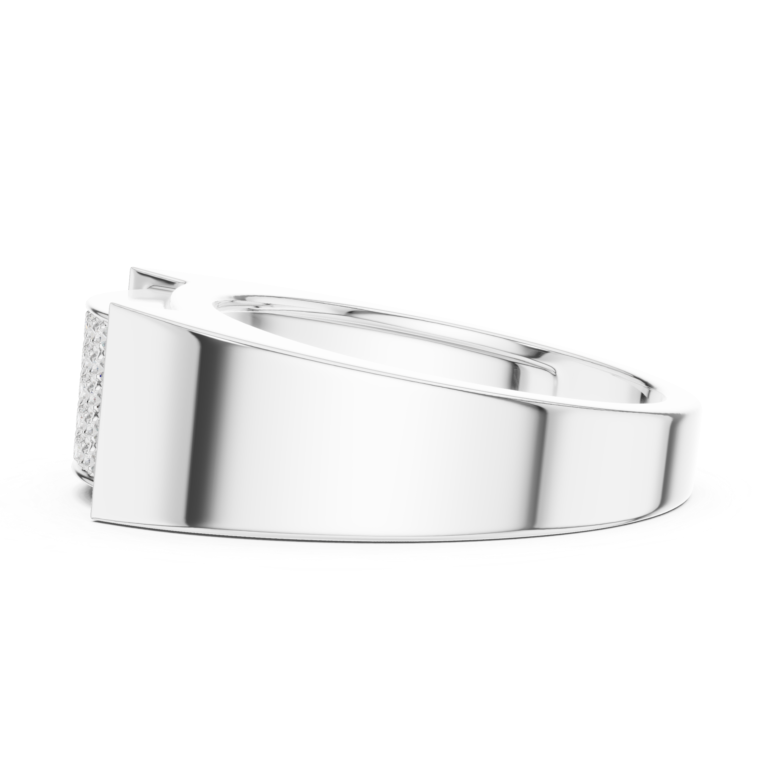 Round Diamond Pavé Cluster Rectangular Top Band Ring Bold Structure