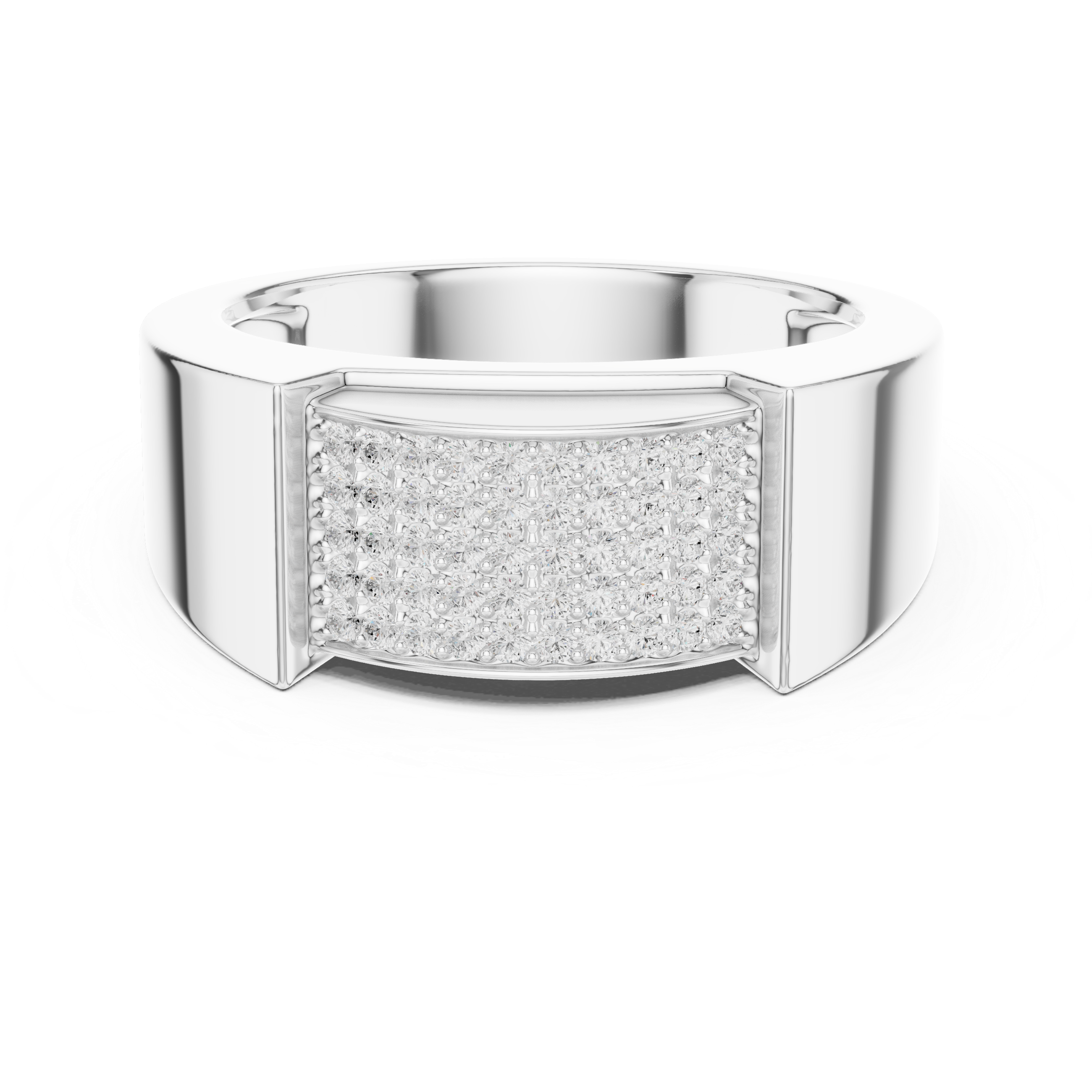 Round Diamond Pavé Cluster Rectangular Top Band Ring Bold Structure