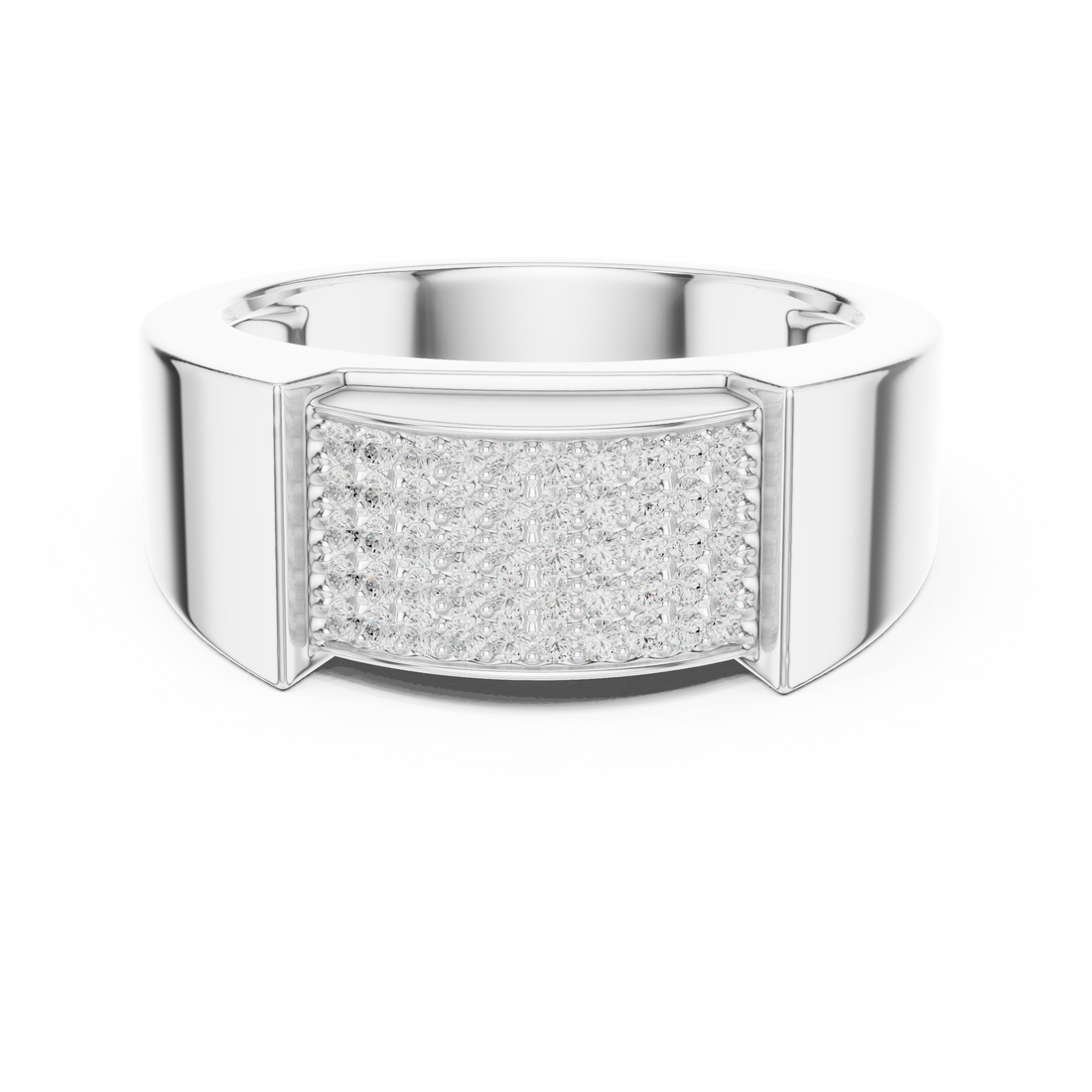 Round Diamond Pavé Cluster Rectangular Top Band Ring Bold Structure