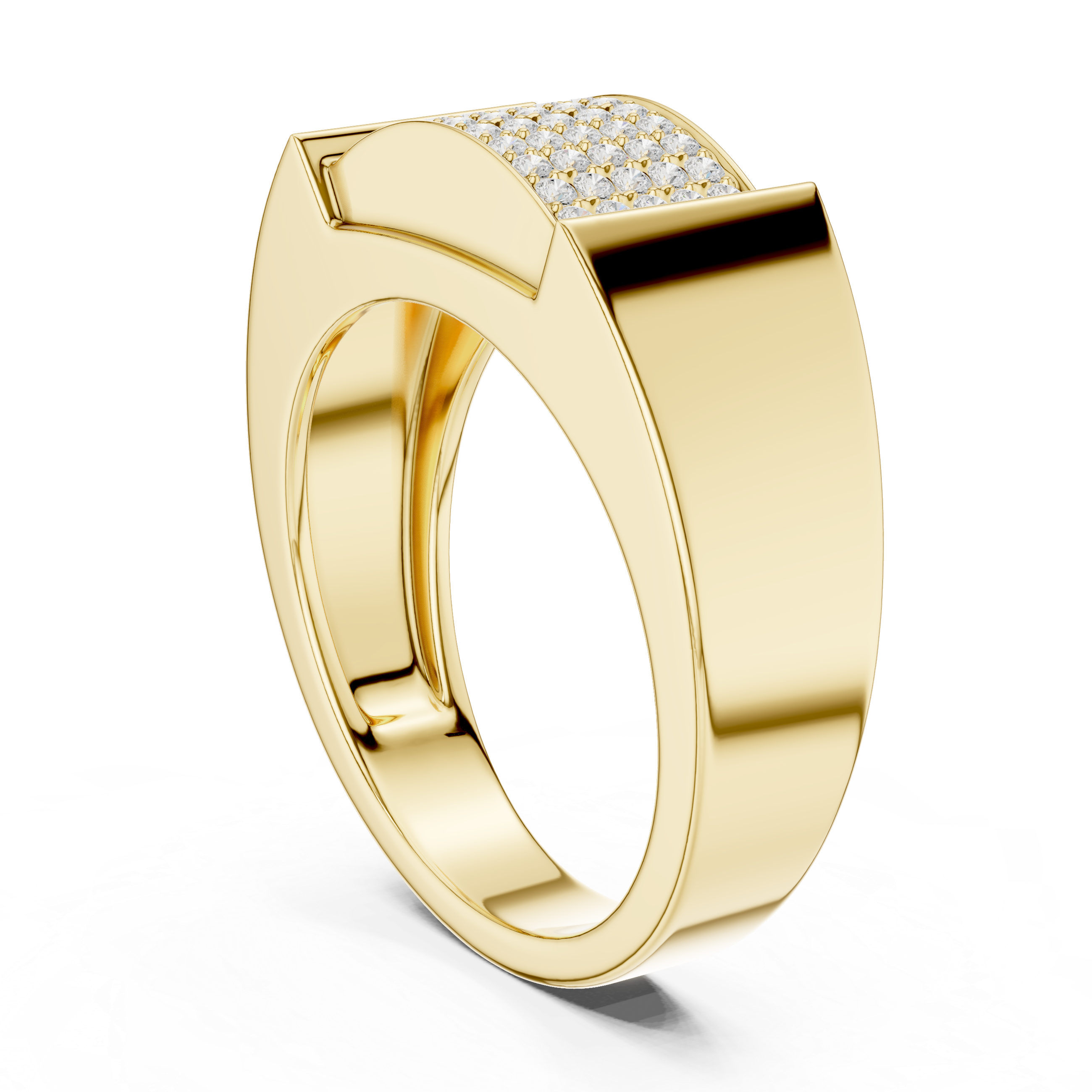Round Diamond Pavé Cluster Rectangular Top Band Ring Bold Structure