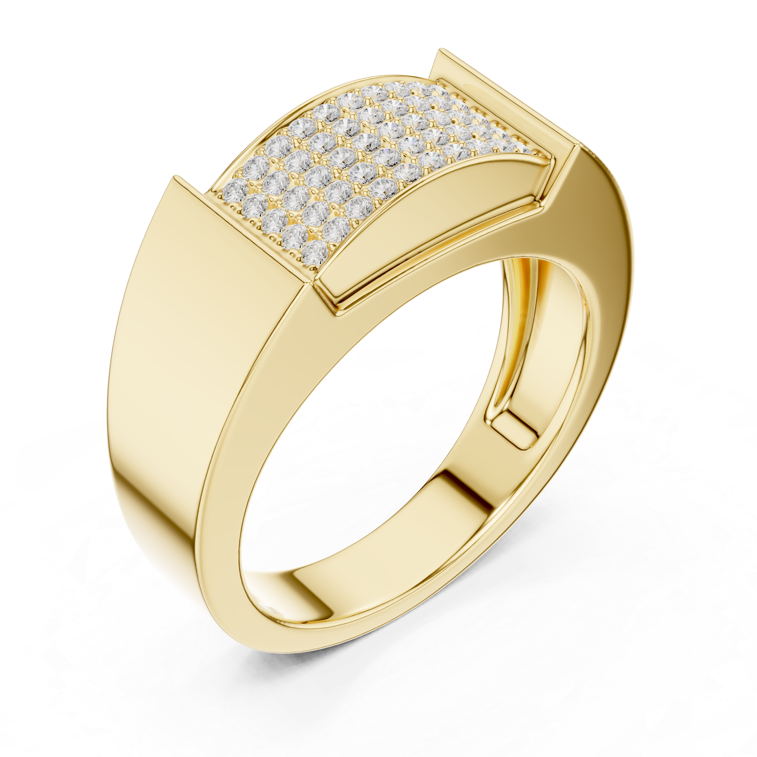 Round Diamond Pavé Cluster Rectangular Top Band Ring Bold Structure