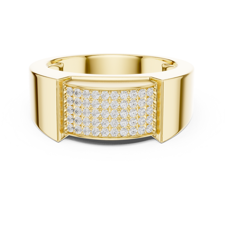 Round Diamond Pavé Cluster Rectangular Top Band Ring Bold Structure