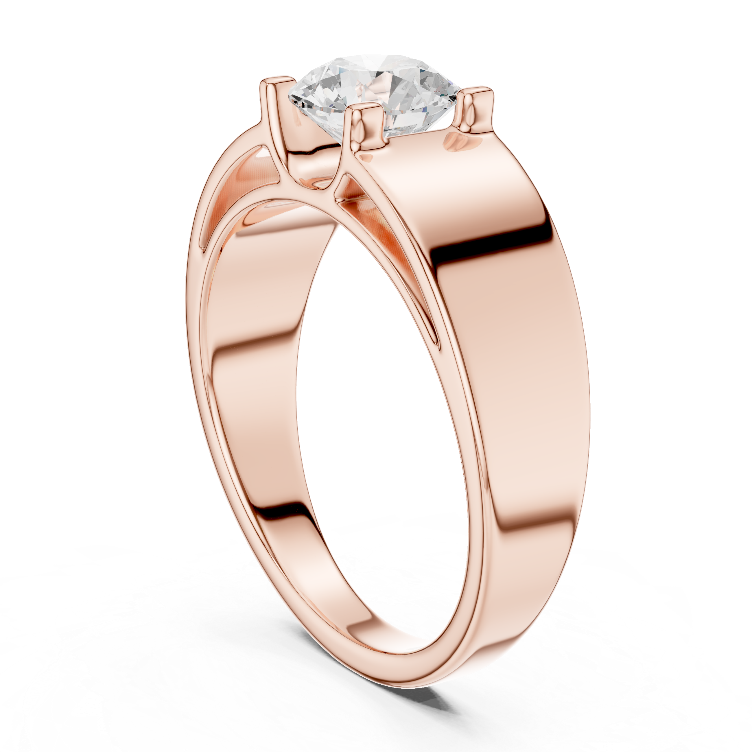 Round Brilliant Cut Diamond Solitaire Wide Band Ring