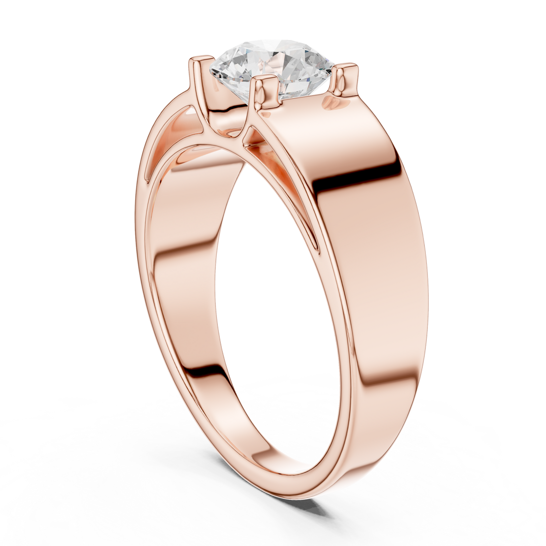 Round Brilliant Cut Diamond Solitaire Wide Band Ring
