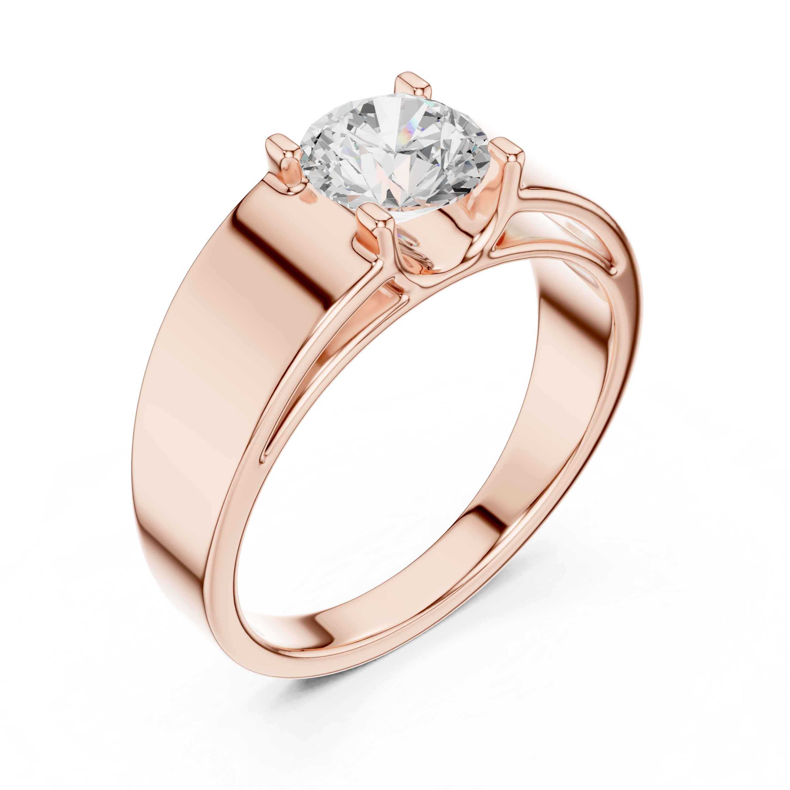 Round Brilliant Cut Diamond Solitaire Wide Band Ring