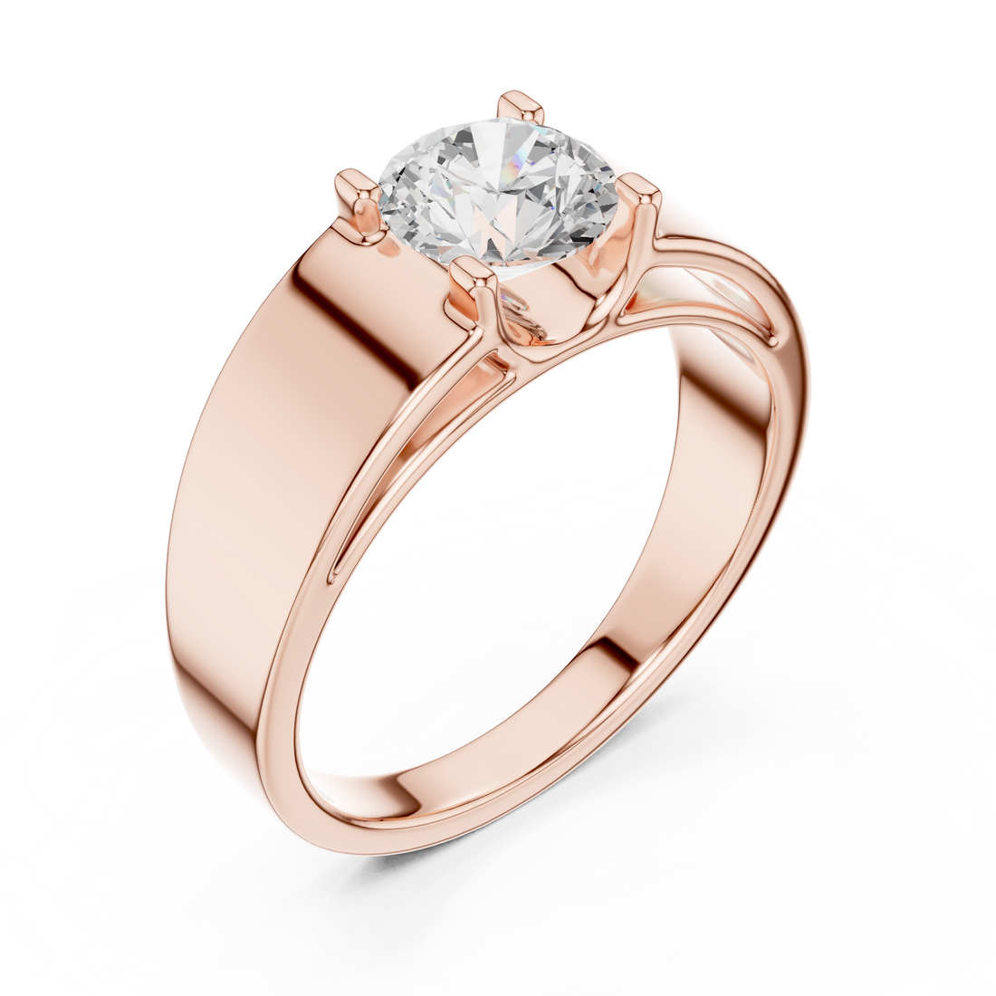 Round Brilliant Cut Diamond Solitaire Wide Band Ring