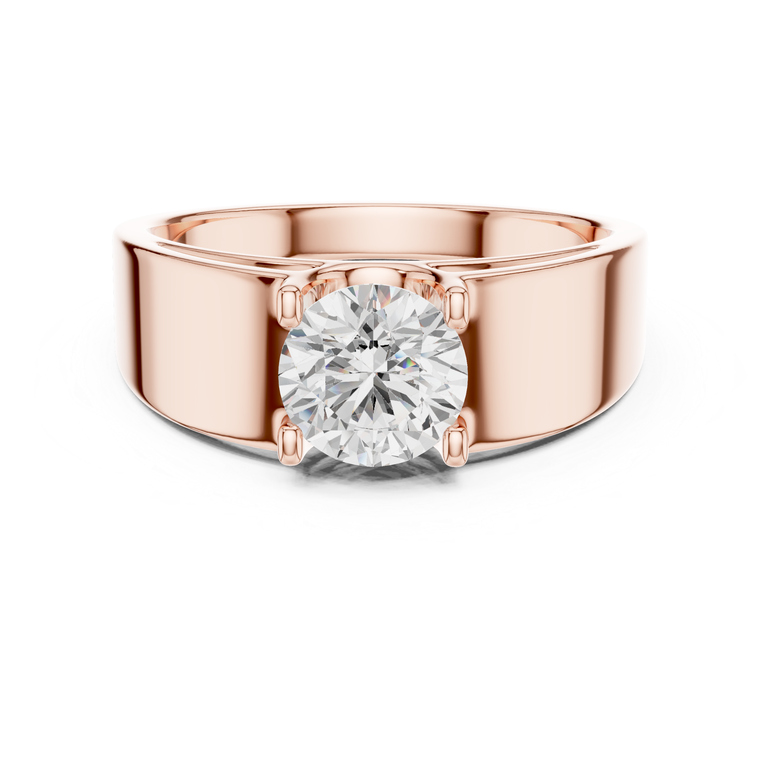 Round Brilliant Cut Diamond Solitaire Wide Band Ring
