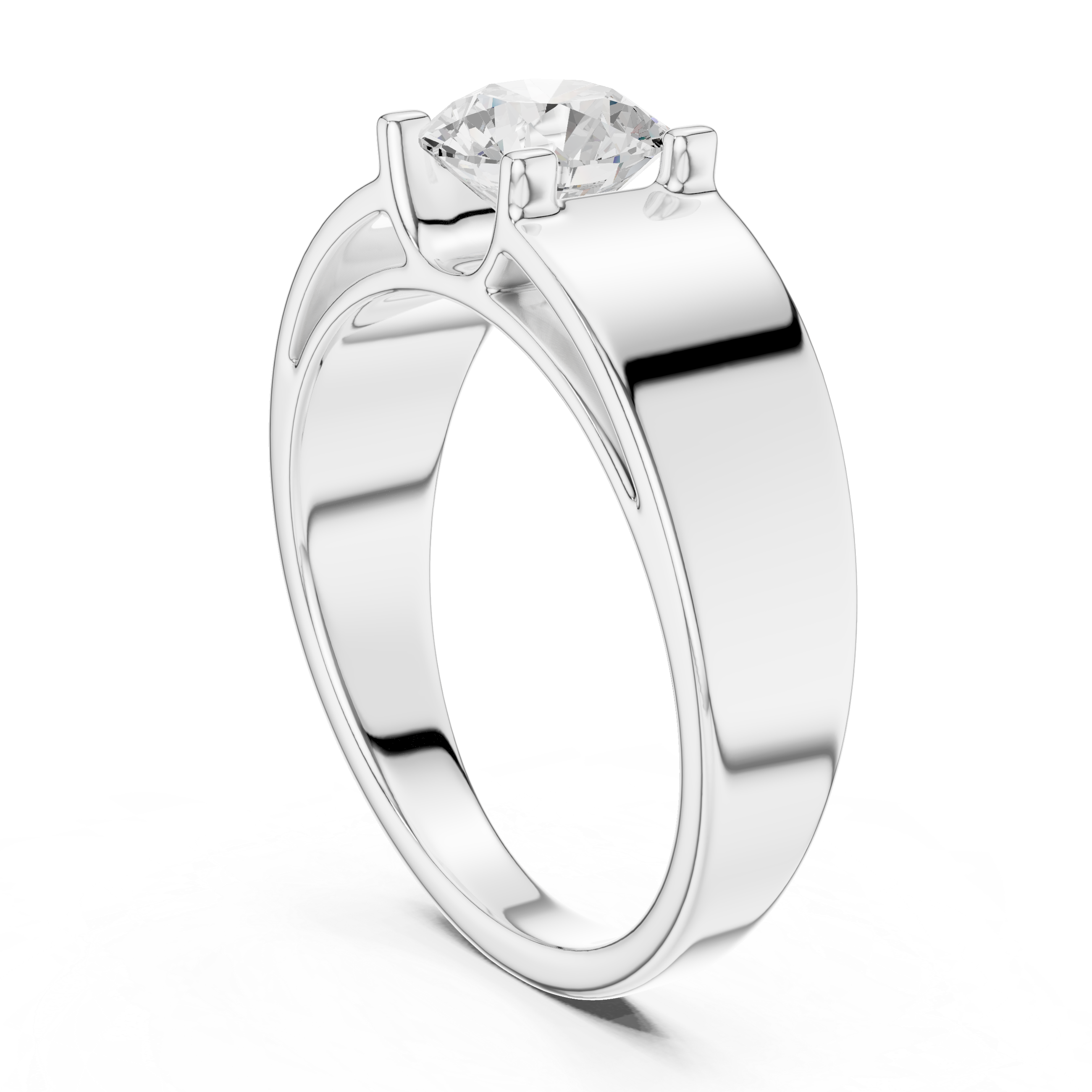 Round Brilliant Cut Diamond Solitaire Wide Band Ring