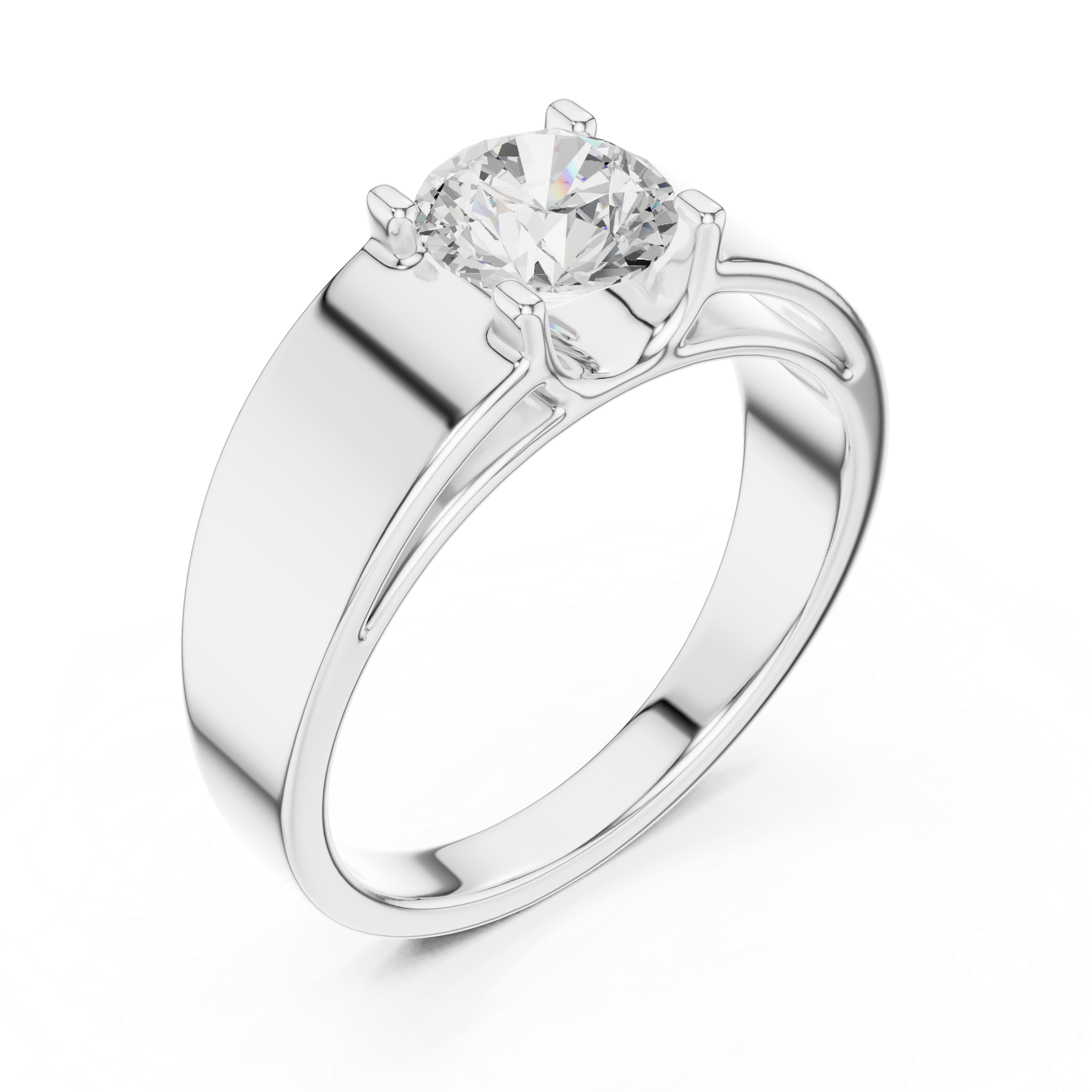 Round Brilliant Cut Diamond Solitaire Wide Band Ring