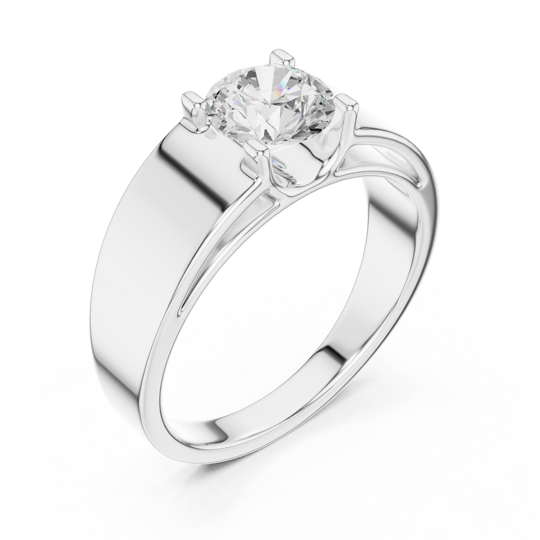 Round Brilliant Cut Diamond Solitaire Wide Band Ring