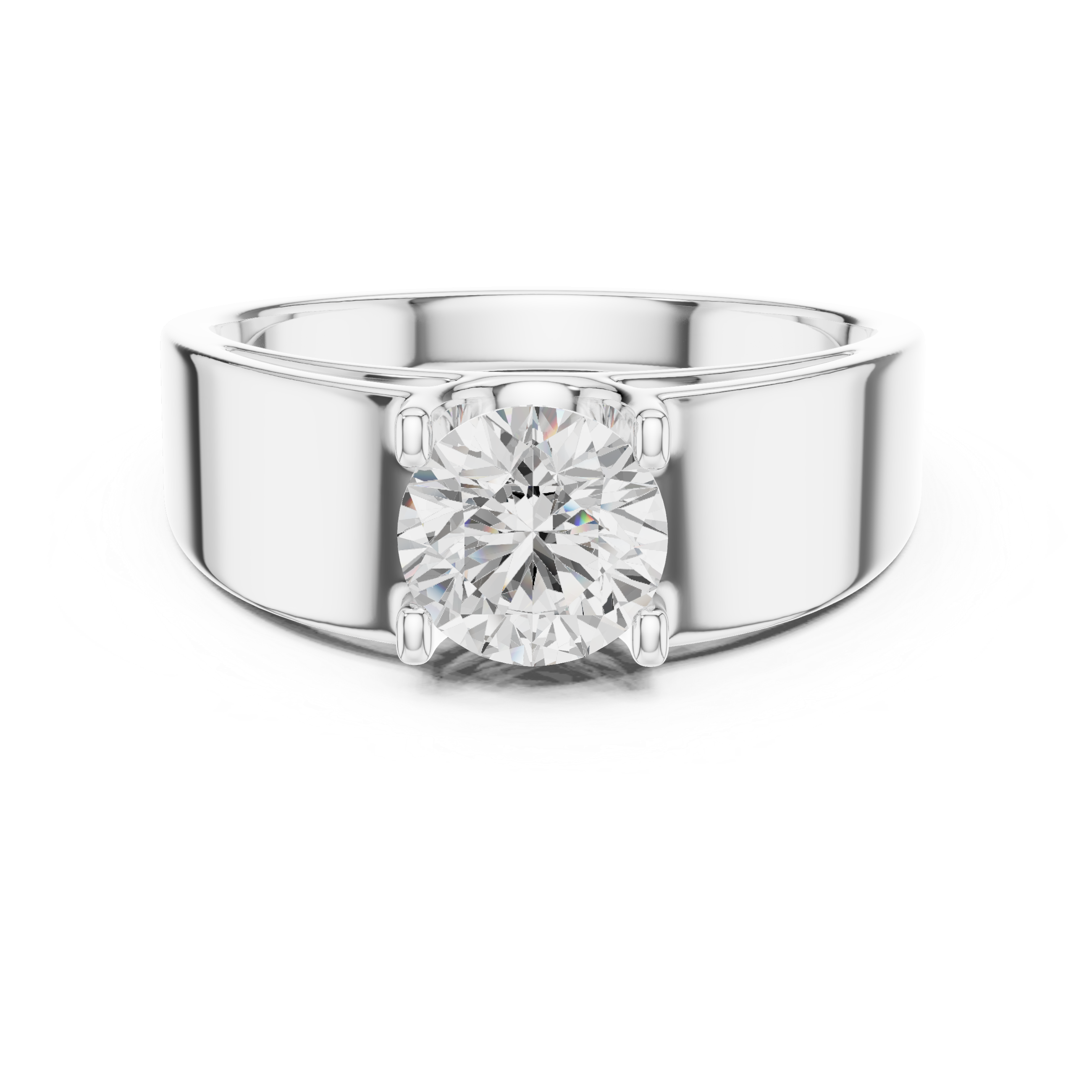 Round Brilliant Cut Diamond Solitaire Wide Band Ring